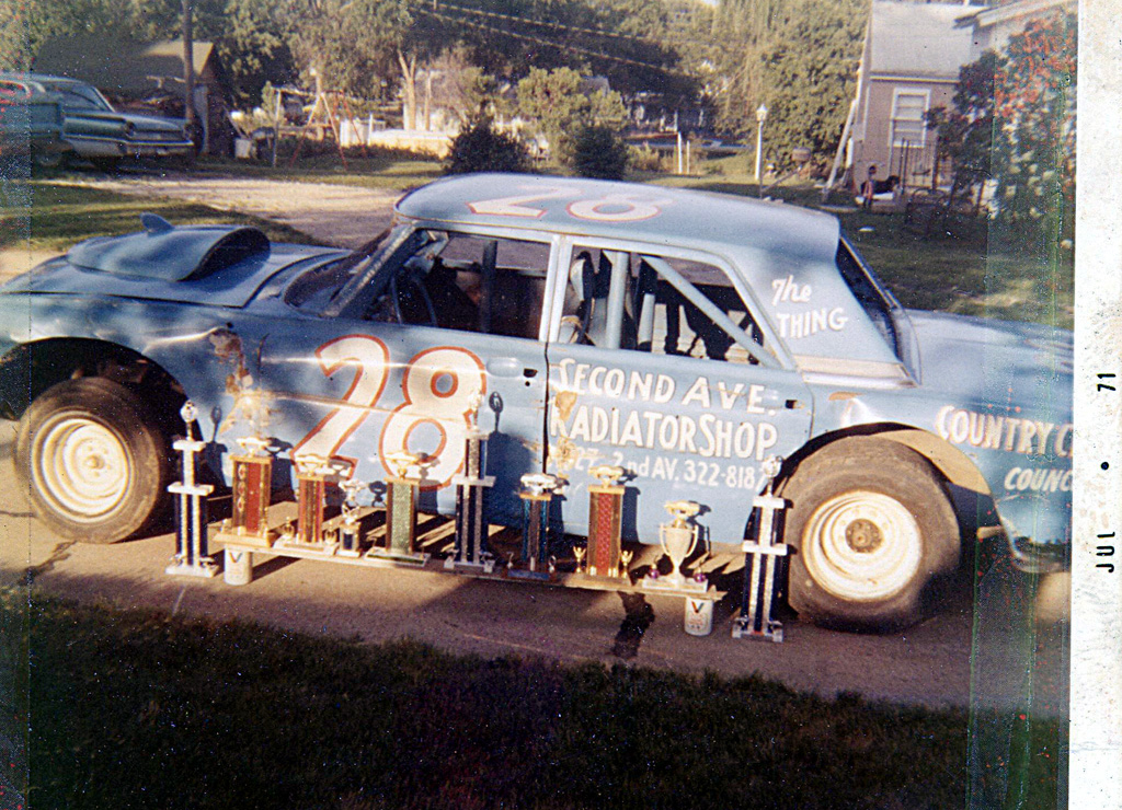 Stock Car With Trophies A later stock car of Ernie's with a season's worth of trophies.