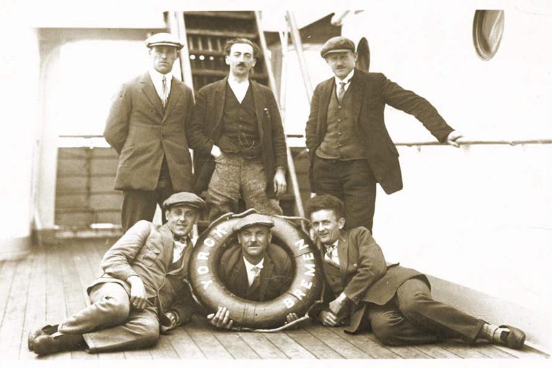 Aschauer7 John (on the far right) standing on the S.S. Yorck.