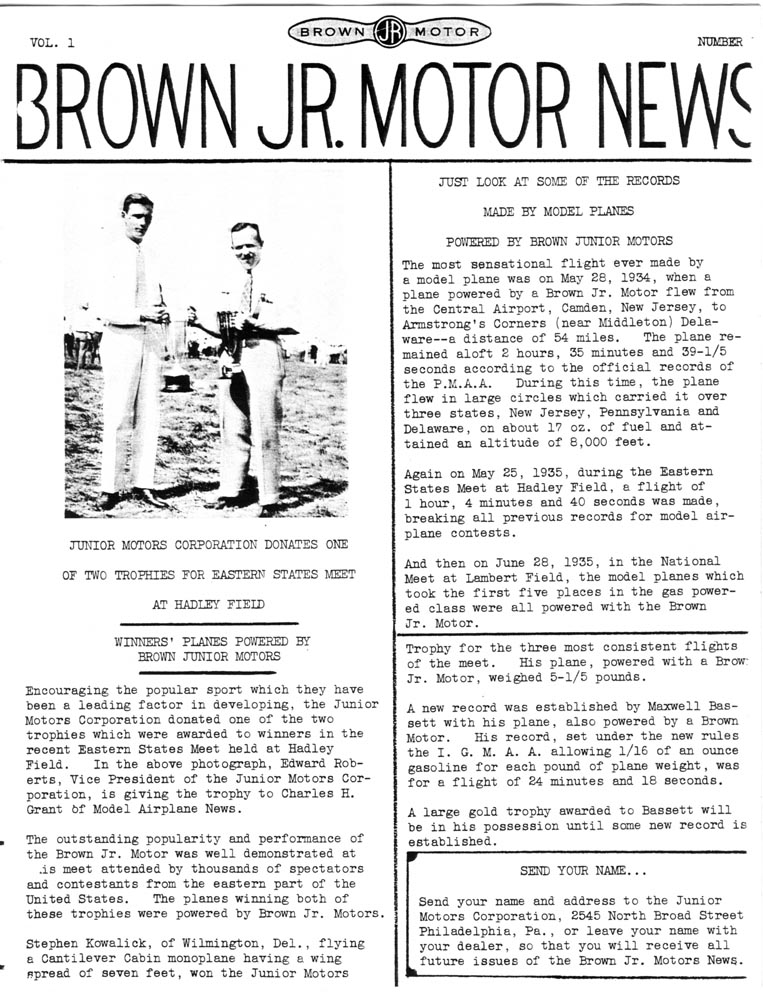 Brown Junior Newsletter Brown Junior newsletter, volume 1, number 1.