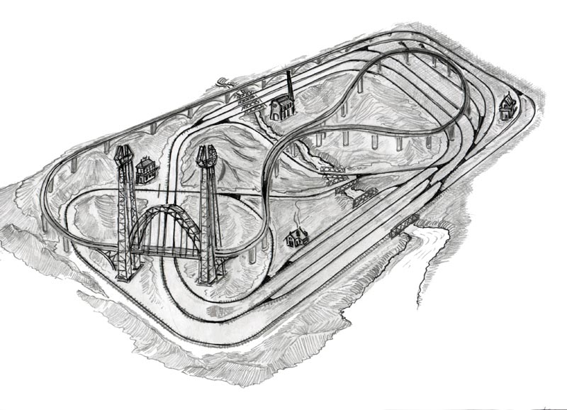 Railway Sketch A sketch of the basic layout plan for the Great Wooden Railway.