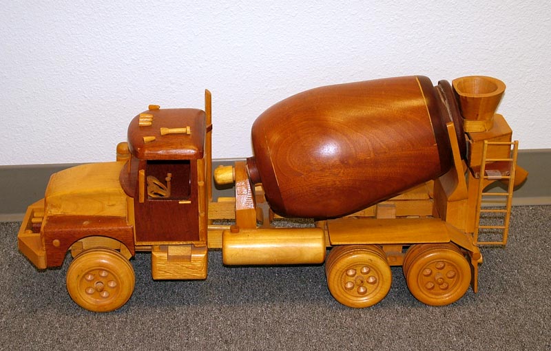 ooden Model Cement Truck Perry's wooden model cement truck, which is on display in the Craftsmanship Museum.