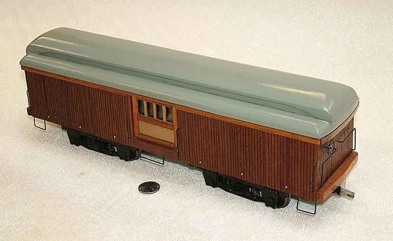 A covered rail car.