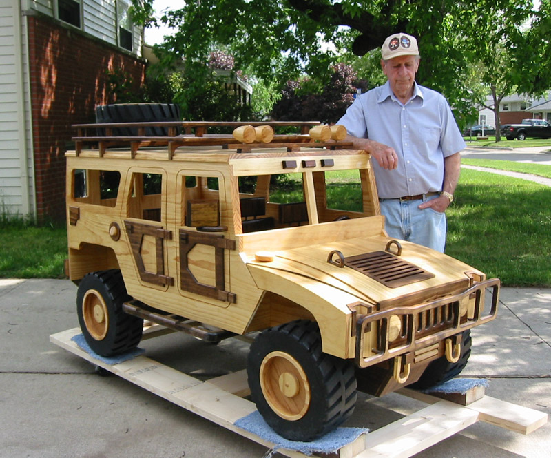 Scale Model Hummer Chuck with his scale model wooden Hummer.