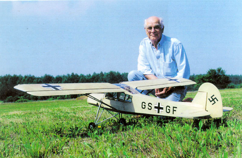 1/8 Scale Fieseler Fi 156 Storch Gerhard with his 1/8 scale model of the Fieseler Fi 156 Storch.