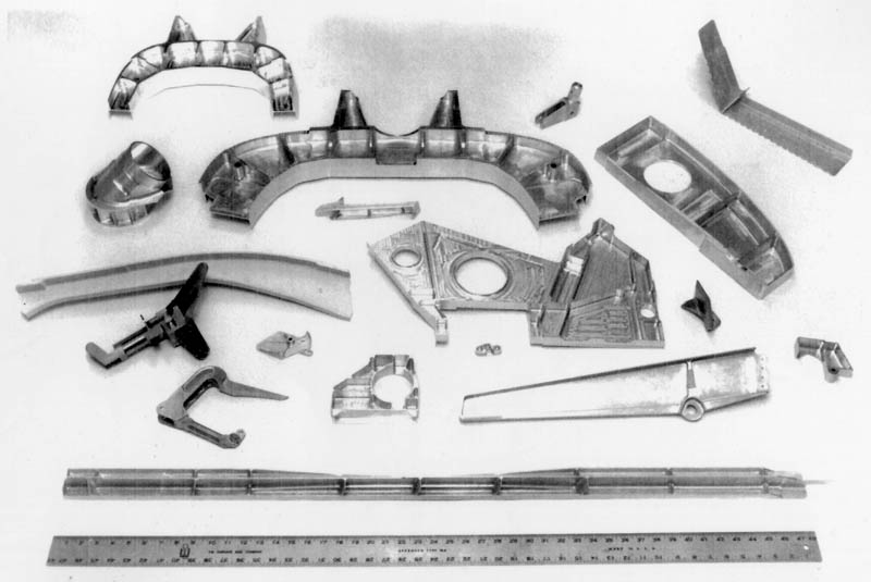 Lunar Module Parts Aluminum and titanium parts machined for the Grumman lunar module.