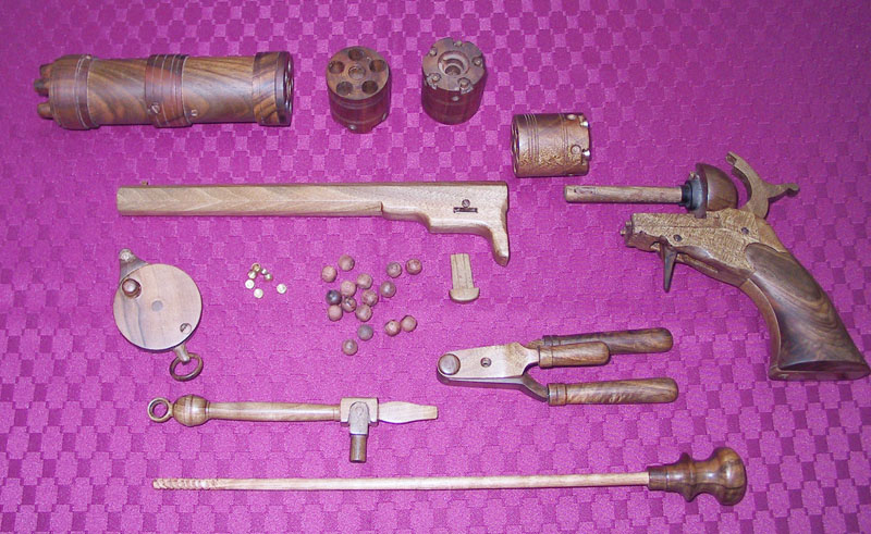 Colt Paterson Revolver The disassembled components of Robert’s Colt Paterson revolver.