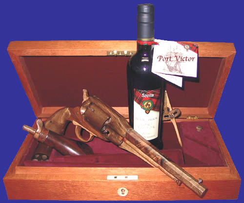 Wooden Revolver Display One of Mr. Talbot's revolvers on display at the Victor Harbor Winery.