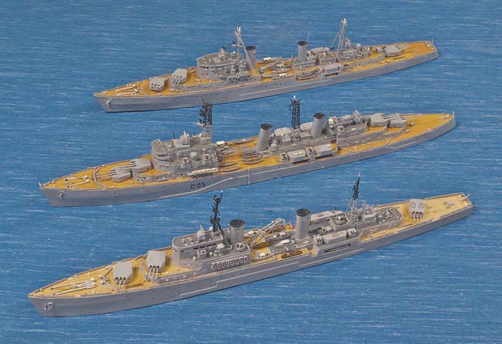 Matchstick Model Ships From top to bottom are HMS Gambia, HMS Belfast, and HMS Swiftsure.