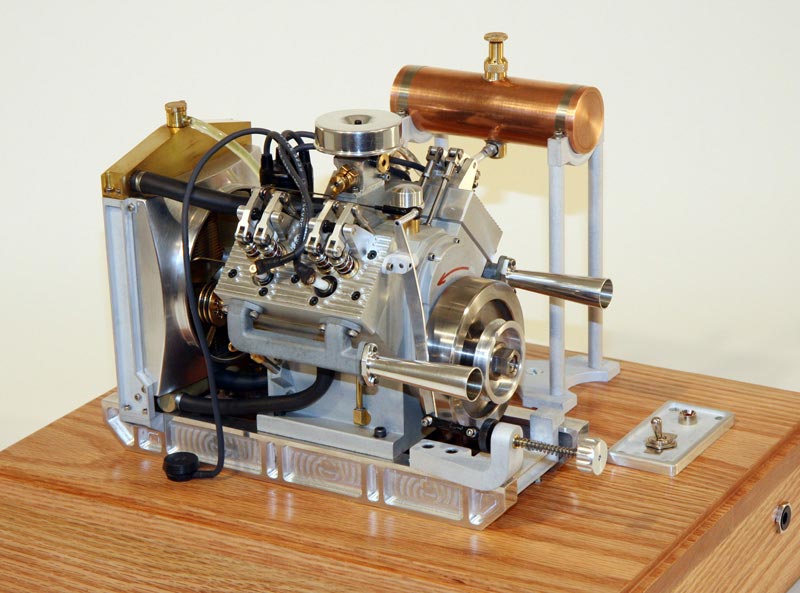 The Finished Howell V-4 Engine Another angle of the finished Howell V-4 engine.
