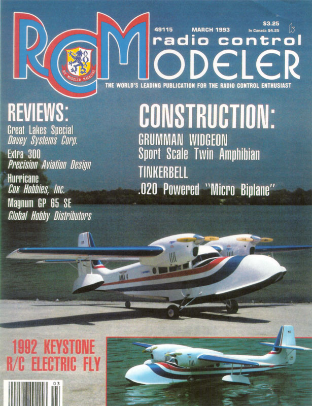 RC Modeler Magazine Cover Another plane built by Irv was shown on the cover of the March, 1993 RC Modeler magazine.
