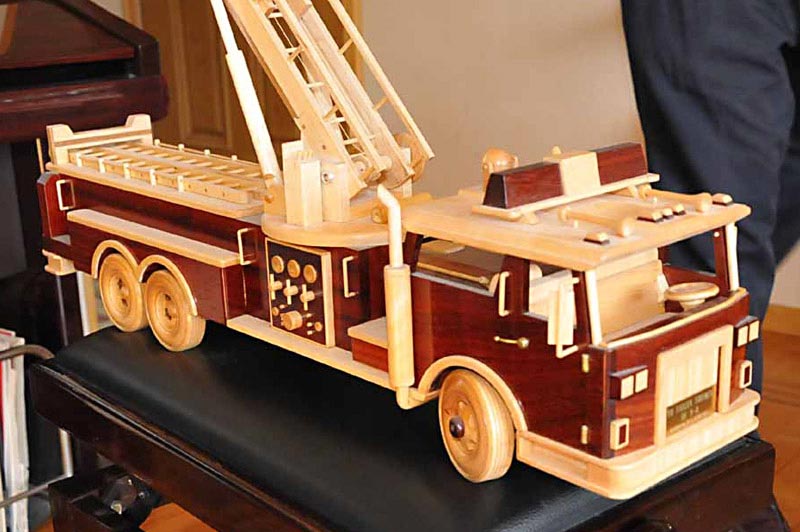 Wooden Fire Engine This wooden fire engine was dedicated to the firemen who lost their lives as a result of the 9/11 attacks.