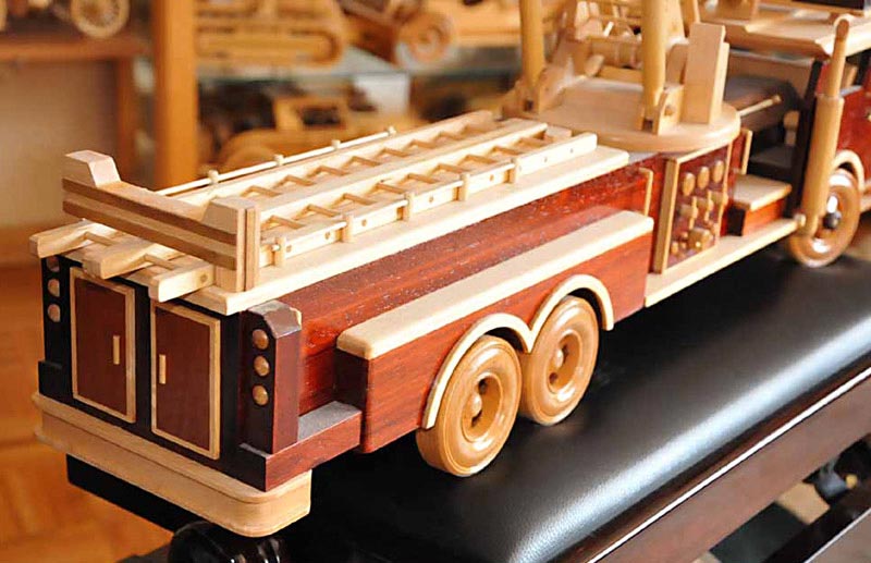 Wooden Fire Engine The engine was made from four different kinds of woods.