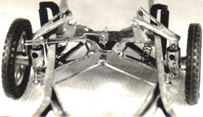 Early Model Avanti Frame Roger's first bent metal frame and front suspension.