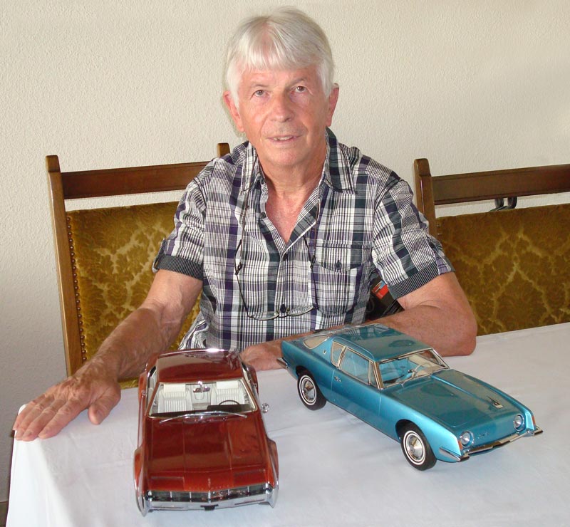 Roger Zimmermann With His Model Cars Roger Zimmermann with two of his exceptional 1/12 scale model cars.