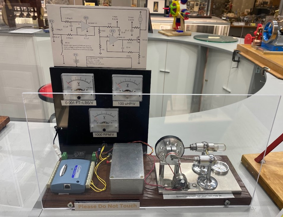 This custom made dynamometer was built by Jeff Crockett for measuring the output of a small Stirling engine.
